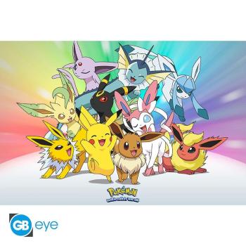 POKEMON - Poster Maxi "Evoli"  Evoli wird von seinen verschiedenen Evolutionen und Pikachu auf diesem Pokémon Poster begleitet!